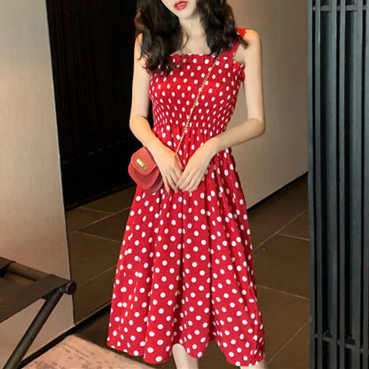 Sexy Off Shoulder Polka Dots Midi Dress Women 2024 Summer Casual High Waist Elegant Office Laides Dresses For Women