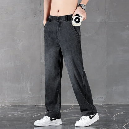 2025 New Summer Business Classic Thin Lyocell Men's Jeans Straight Denim Trousers Stretch Comfortable Loose Male Jean Pants