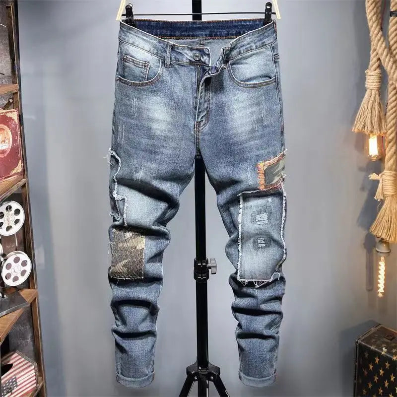 Spring Cargo Long Korean Fashion Men Black Denim New Straight Cargos Stylish Conical Boyfriend Embroidery Slim Pencil Pants