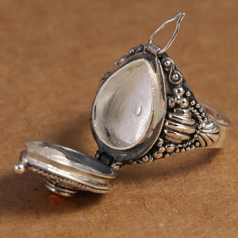 Antique Openable Gawu Box Ring Unique Jewelry Storage Container Finger Ring Adjustable Opening Ring for Men Women