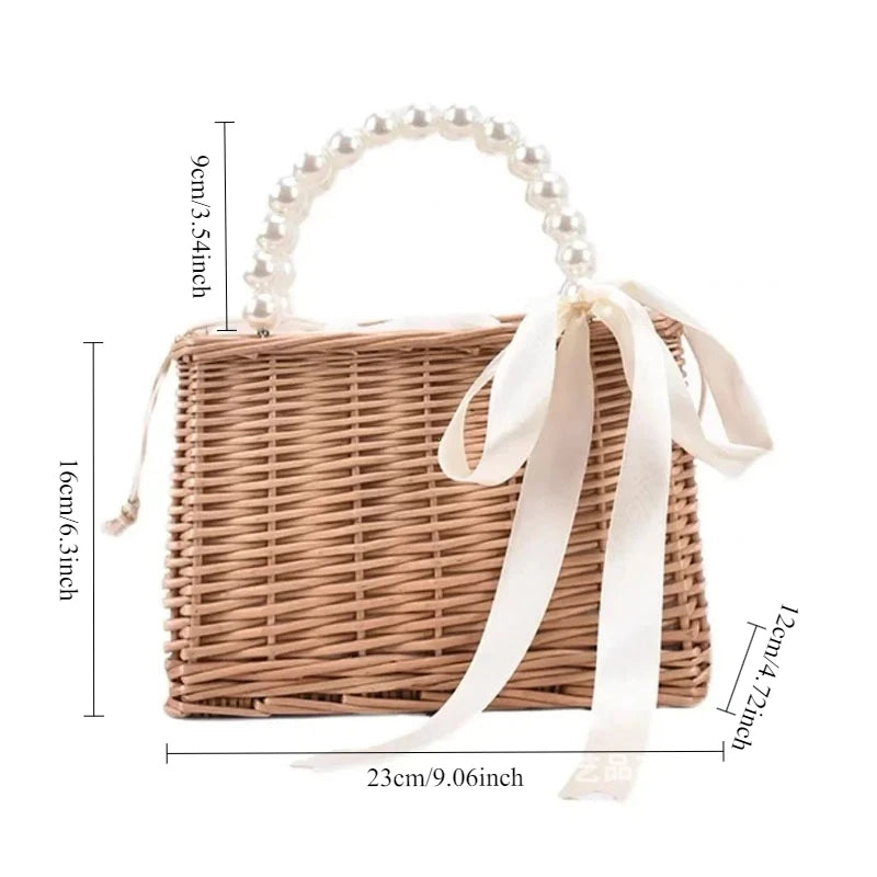 Straw Bags for Women Square Handbags Summer Rattan Shoulder Bags Handmade Knitted Storge Small Totes Bag 2025 New Fashion women