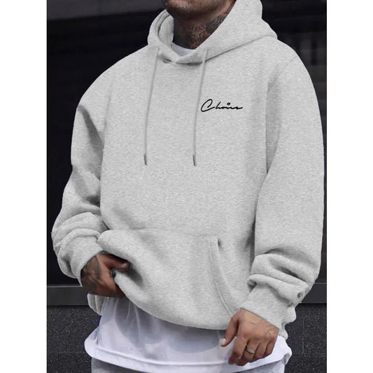2025 New Simple Printed Men's Casual Hoodie Comfortable Hoodie with Kangaroo Pocket Loose Casual Four Seasons Street Hoodie