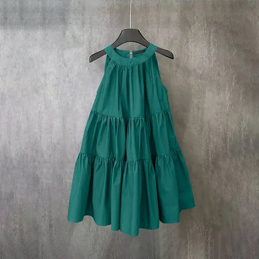 ZANZEA Summer Halter Sleeveless Tiered Dress Women Korean Ruffle Patchwork Robe 2024 Beach O-neck Loose Sundress Sweety Vestidos