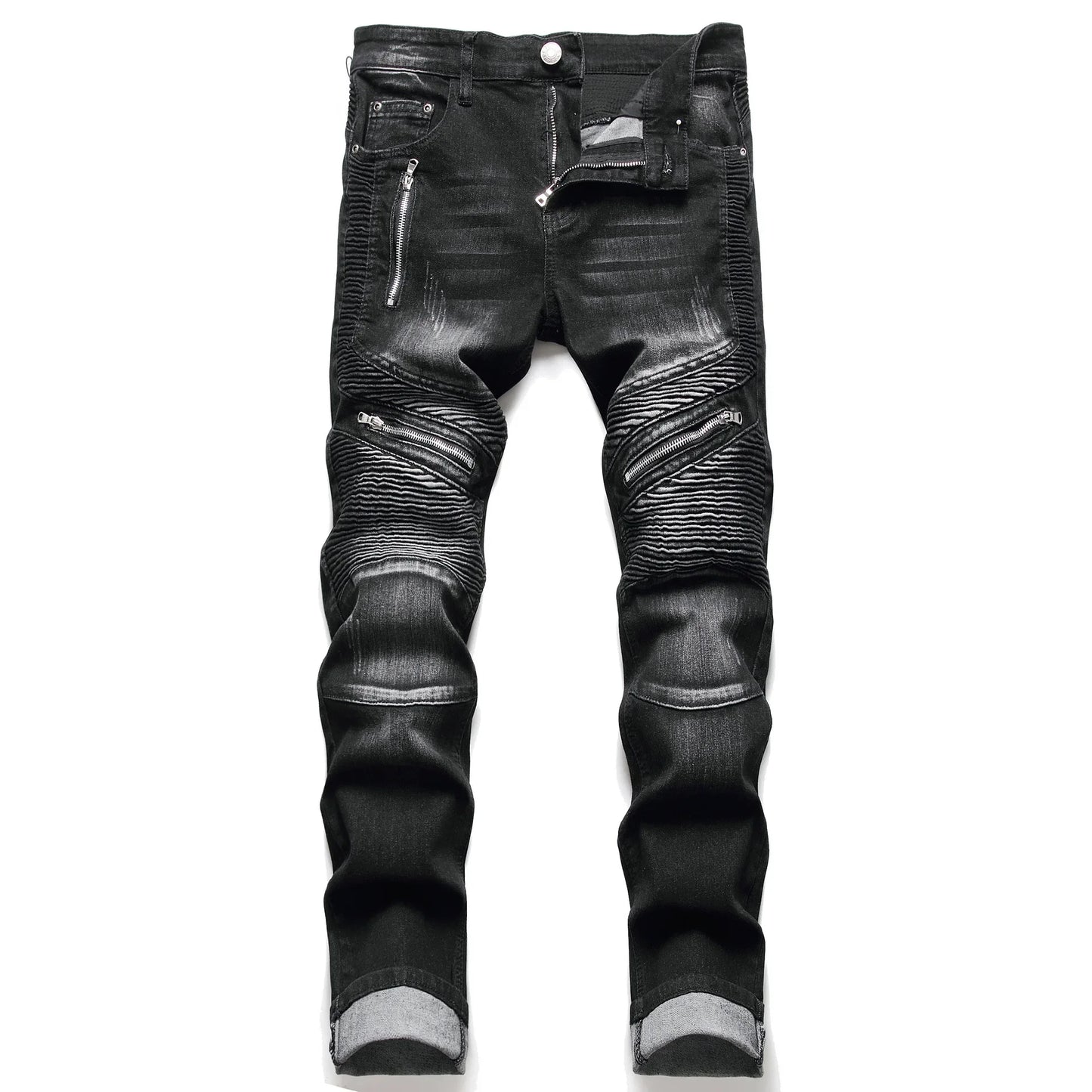Denim Straight Ankle Length Pants Men Jean Washed Vintage Loose Fit Jeans Print Pockets High Street Spliced Distressed 2025