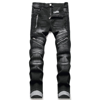 Denim Straight Ankle Length Pants Men Jean Washed Vintage Loose Fit Jeans Print Pockets High Street Spliced Distressed 2025