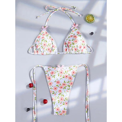 Push Up Bikini Set Bow Swimwear Women Plaid Bikinis String Beachwear Two Piece Suit Biquini Bandage Bathing Suit