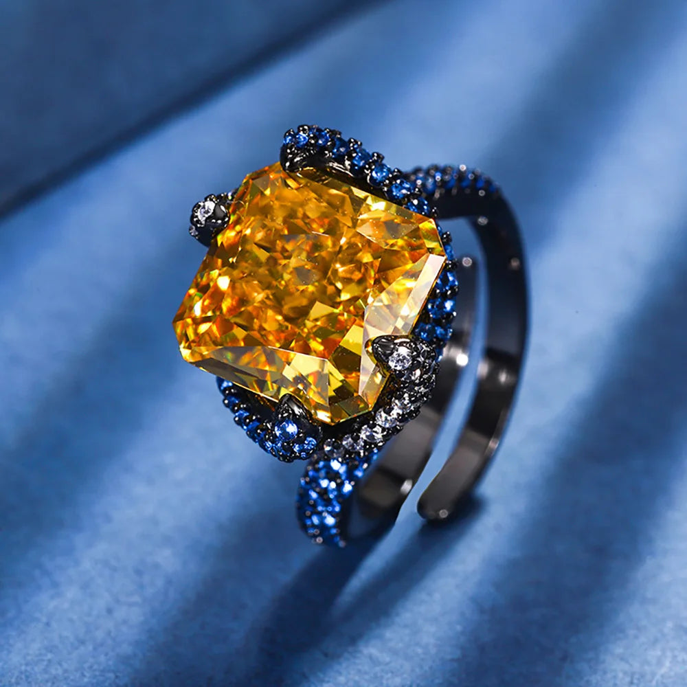 New Arrival Retro 12*12MM Topaz Amethyst Ring for Women Gemstone Sapphire Cocktaile Party Fine Jewelry Famale Accessories Gift