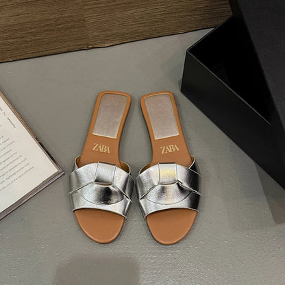 Flat Slippers Casual Shoes Woman  Trend Luxury Summer Elegant Dresses Sandals Beach Designer House Round Toe Brand Bathroom