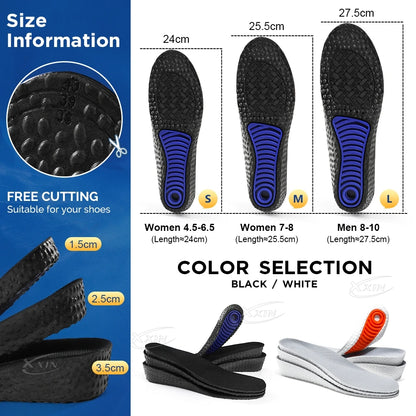 【Xxin】1.5/2.5/3.5cm Height Increased Shoe Insoles Invisiable Shock Absorption Insole Gel Shoe Pad