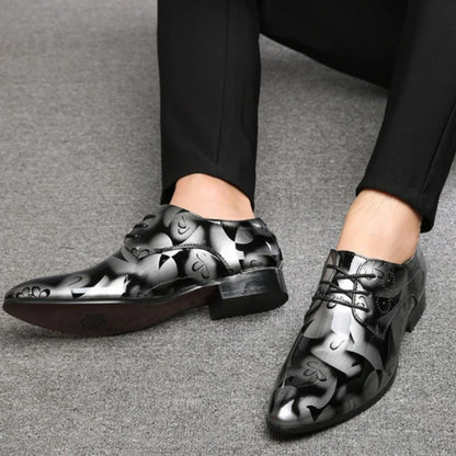 Men's Dress Shoes Floral Pattern Oxfords Fashion Lace-Up Men Business Shoes Luxury Wedding Shoe Office Pointed Men Leather Shoes
