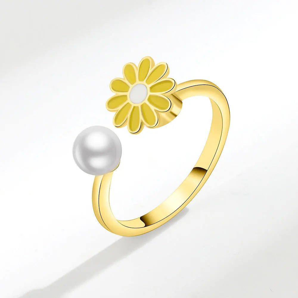 VENTFILLE 925 Sterling Silver Sunflower Diamond Zircon Rotatable Ring For Women Gift Relieve Stress Ring Jewelry Wholesale