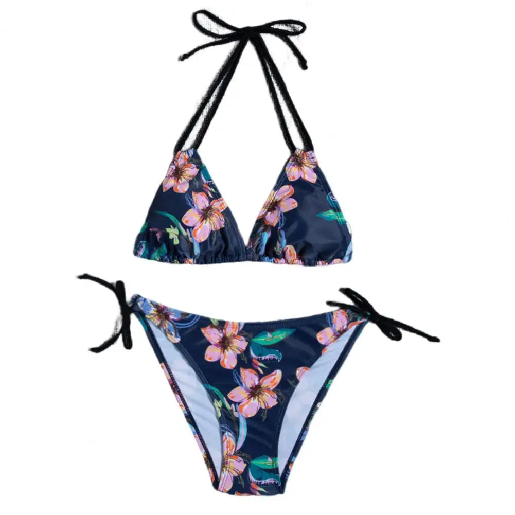 1 Set  Women Swimsuit  Padded  Three-point  Stretchy  Beautiful Floral Print Bikini Set  for Swimming Pool