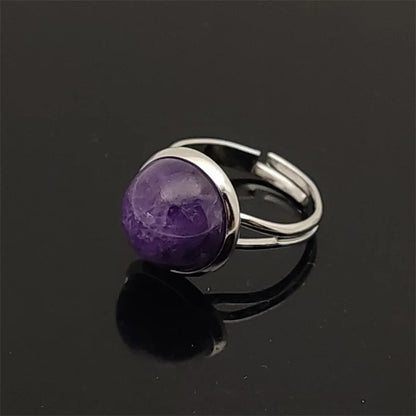 12mm Round Healing Natural Stone Ring Tiger Eye Opal Pink Crystal Adjustable Joint Ring for Women Jewelry