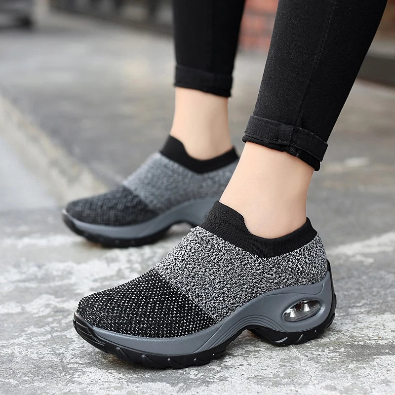 Women Sneakers Fashion Breathable Walking Mesh Platform Shoes Sneakers for Women Gym Vulcanized Shoes Black Female Footwear