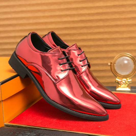 Fashion Shiny Leather Shoes For Men Red Oxfords Shoes Party Luxury Man Shoes Designer Pointed Toe Men's Dress Shoes Big Size 46
