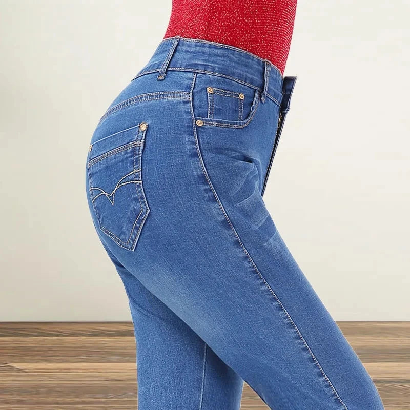 Straight leg Jeans Women High waisted Elastic New Slim Denim Pants Female Spring Autumn Loose Hip Lifting Casual Trousers