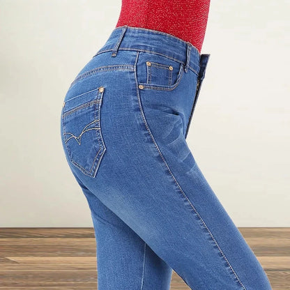 Straight leg Jeans Women High waisted Elastic New Slim Denim Pants Female Spring Autumn Loose Hip Lifting Casual Trousers