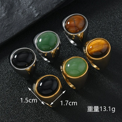 316L Stainless Steel Oval Natural Stone Ring For Men Women Finger Jewelry Accessories Black Green Tiger Eye Stone Rings