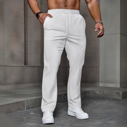 Men's sporty casual trousers, fashionable jacquard elastic waist street pants, solid-color loose all-season pants