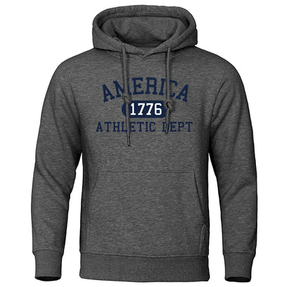 America 1776 Athletic Dept Letter Print Mans Hoodies Pocket O-Neck Sweatshirt Autumn Soft Sweatshirt Casual Loose Man Clothing