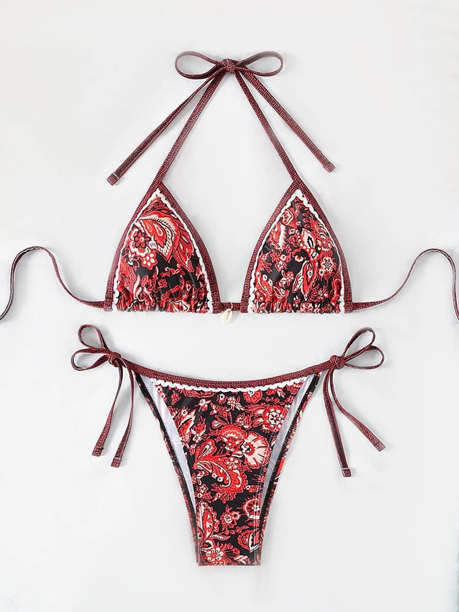 Halter String Triangle Two Piece Bikini Women Swimwear Female Swimsuit Bathers Bathing Swimming Suit Beachwear Summer