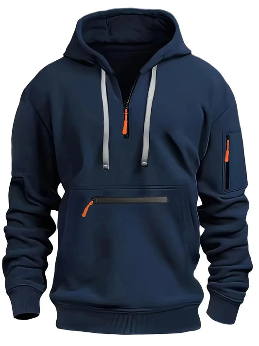 Spring and Autumn New Men's Zipper Multi Pocket Hoodie Fashion Sports Street Trend Long Sleeve Hoodie Loose Jacket