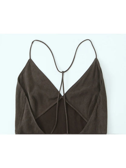 TFMLN Summer New Ladies Elegant Midi Sling Dress Sleeveless Solid Backless Slim V-Neck Dresses 2025 Beach Party Sexy Dress