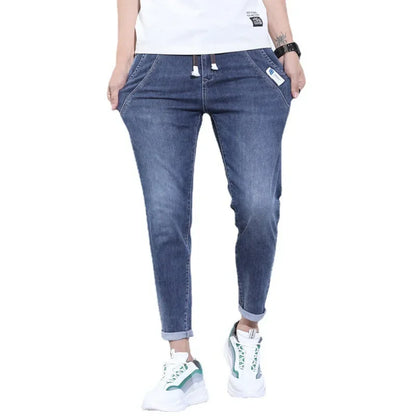 2023 New Summer Thin Style Korean Street LUXURY Work Pants Men's Elastic Waist Jogger Jeans for Work Wear Clothing Denim Jeans