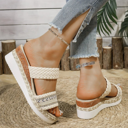 Bohemia Style Wedge Sandals Women 2025 Summer Thick Bottom Platform Sandals Woman Plus Size 43 Non Slip Beach Shoes Footwear