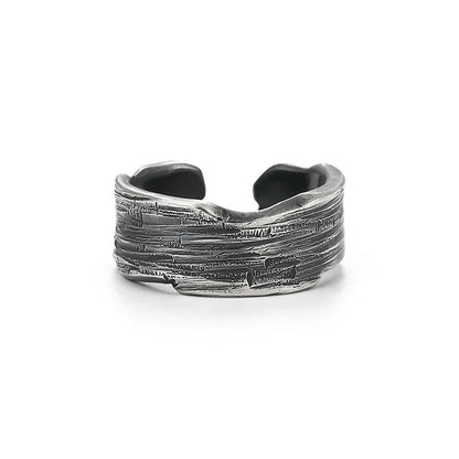 Retro Traces Strip Ring For Men Silver Color Punk Gothic Rock Hiphop Open Ring Biker Accessories Handmade Jewelry Unisex Gift