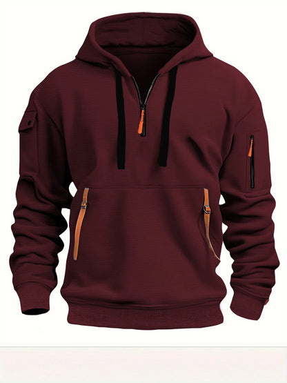 Spring and Autumn New Men's Casual Sports Multi-zipper Arm Pocket Pullover Outdoor Cycling Climbing Windproof Hoodie