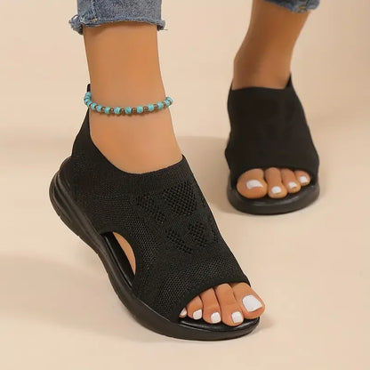 New Summer Fashion Comfortable Round Toe Thick Sole Solid Color Casual Sports Shoes Mesh Breathable Open-toe Sandals for Women
