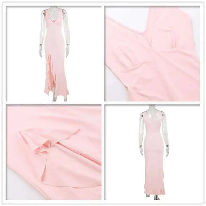 Avrilyaan Ruffle High Split Sexy Dress Women 2024 Robes Elegant Evening Summer Dress Backless Party Long Midi Dress Vestidos