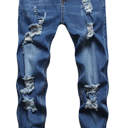 Fashion Men's Slim Jeans New Casual Pencil Pants Zipper Hole Denim Pants Punk Skinny Pantalones High Street Clothing Slim Jeans