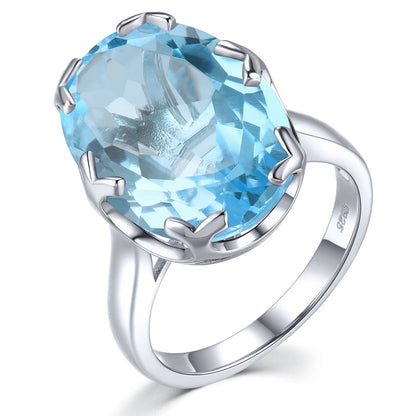 Natural Sky Blue Topaz Solid Sterling Silver Rings 15.8 Carats Faced Cut Precious Gemstones Classic Gorgerous Fine Jewelrys