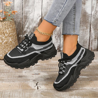 New Fly Woven Mesh Casual Breathable Sneakers Korean Style Thick-Soled Daddy Shoes Mesh Red Shoes Light Running Shoes