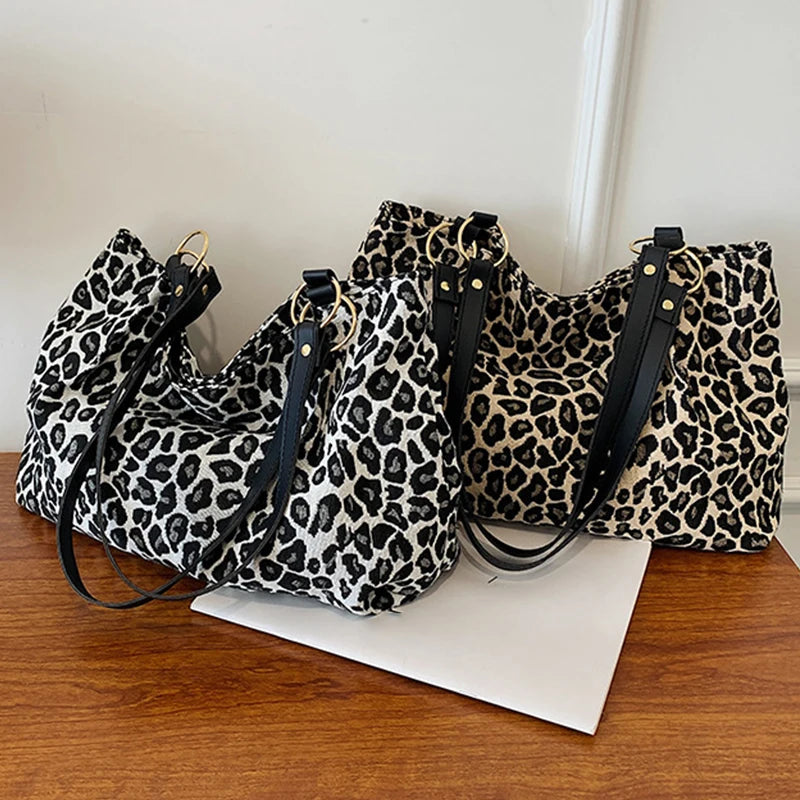 New Fashion Tote Bags Shopping and Travel Canvas Bags Women Popular Handbags Large Capacity Leopard Shoulder Bags