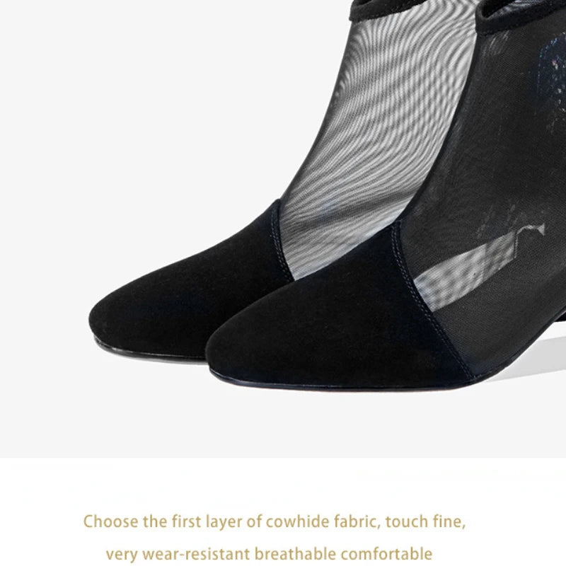 New Mesh Sandals Summer Women's Ankle Boot Mid Heel Rhinestone Toe Shoes Women's heels Luxury Sexy Women