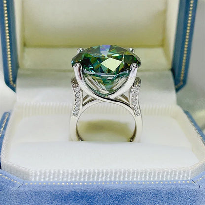 Solitaire Green 20Ct D Color Moissanite Diamond Ring 925 Sterling Silver Party Wedding Band Rings for Women Engagement Jewelry