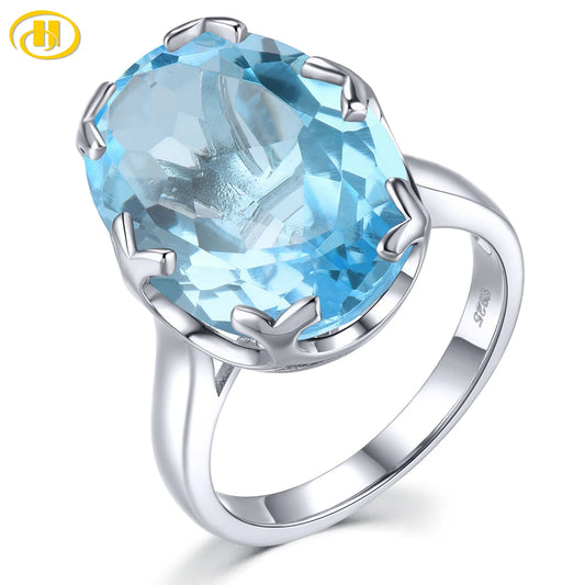 Natural Sky Blue Topaz Solid Sterling Silver Rings 15.8 Carats Faced Cut Precious Gemstones Classic Gorgerous Fine Jewelrys