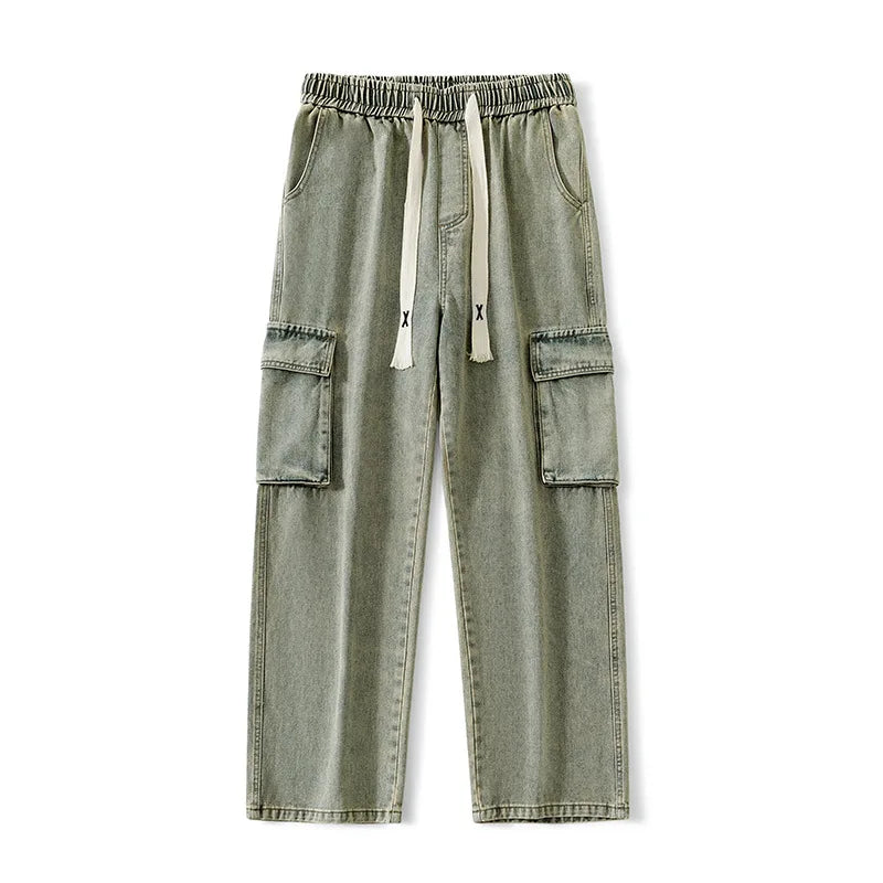 2025 New Y2K street wear multi pocket loose work pants men's pants retro loose men's multi pocket jeans four-color loose