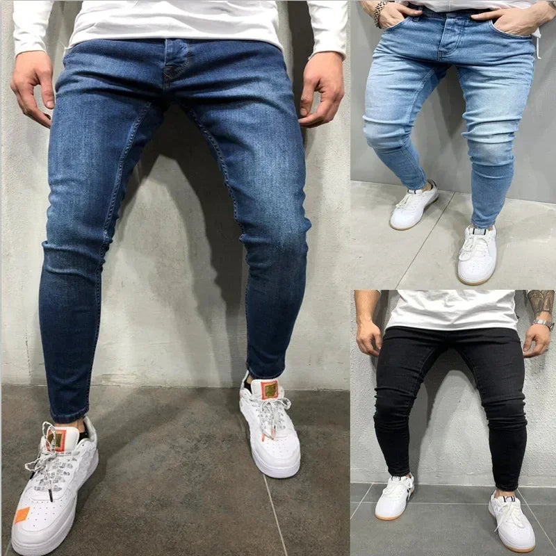 Punk Skinny Men's Jeans Slim Denim Pants Pencil Denim Trousers Plus Size Pants Men Skinny Ripped Hole Patchwork Jeans Streetwear