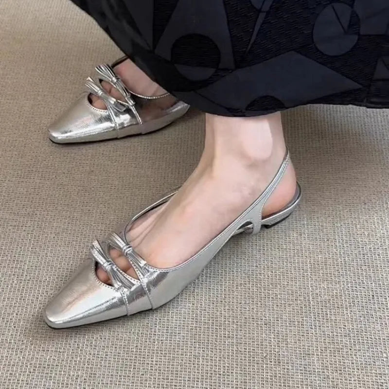 Designer Summer Cover Toe Women Sandals Fashion Butterfly-knot Dress Shoes Women's Low Heel Stripper Party Sandalias
