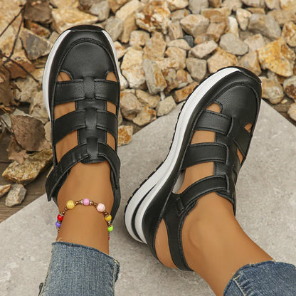 Ladies Shoes  High Quality Buckle Strap Women's Sandals New Closed Toe Office and Career Summer Solid Wedge Sandals