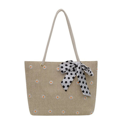 Summer Women Straw Woven Shoulder Bag Straw Bag Flower Embroidery Lace Beach Handbags Casual Ladies Large Capacity Totes Pouch