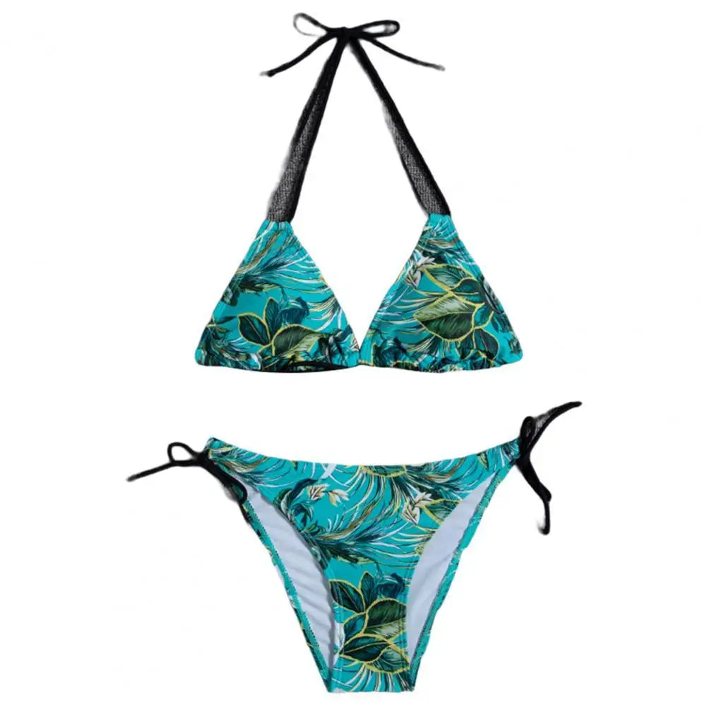 1 Set  Women Swimsuit  Padded  Three-point  Stretchy  Beautiful Floral Print Bikini Set  for Swimming Pool