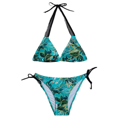 1 Set  Women Swimsuit  Padded  Three-point  Stretchy  Beautiful Floral Print Bikini Set  for Swimming Pool