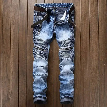 Punk Street Style Ripped Skinny Jeans Men Vintage Wash Solid Denim Trouser Mens Casual Slim Fit Pencil Denim Holes Pants 2025