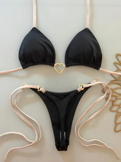 2025 Solid Color White Bikini Women Suit Low Waist Lace-up Swimsuit Two-piece Set swimwear women bathing suit купальник