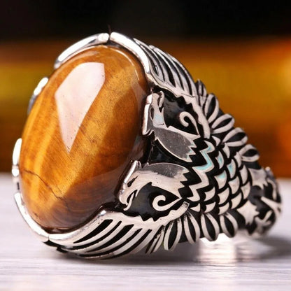 New Brown Retro Tiger Stone Men's Ring Personality Ring Fashion Temperament To Attend The Banquet Luxury High Quality Jewelry